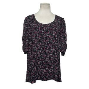 INC back red floral short sleeves tunic top size 2X